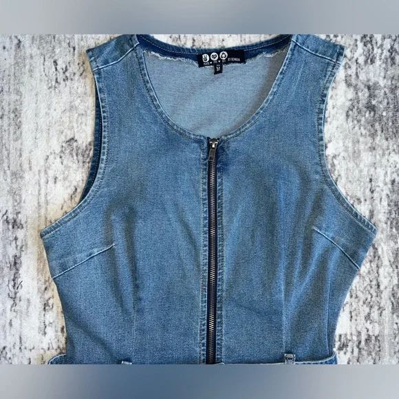 NWOT! Rewash Blue Denim Zip Front BodyCon TankTop Jean Dress with Belt Medium - Picture 2 of 7